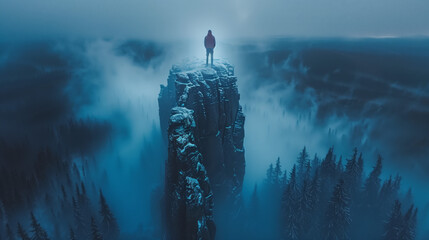 Man on top of a mythical mountain