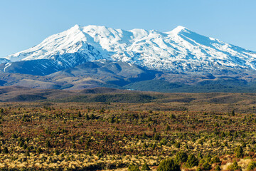 A Stunning View of Mount Ruapehu, Cloaked in a Blanket of Glistening Snow