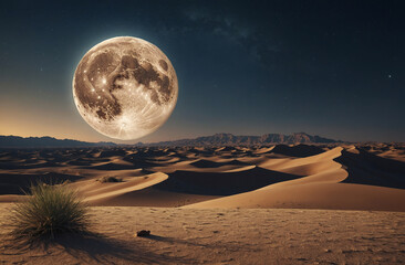 over sized moon over the desert