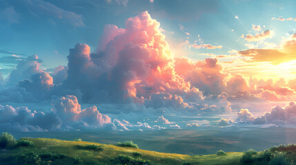 Sunlight Through Clouds Over Hills