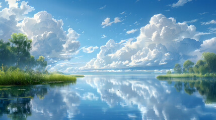 Tranquil Lake and Cloud Reflections