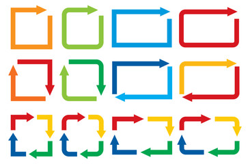 循環サークルの四角矢印セット/カラフル