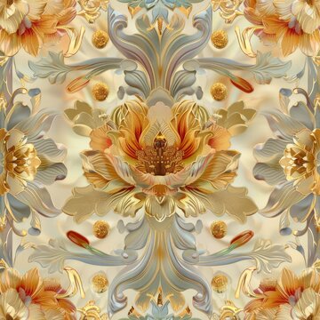 Monarch Garden at peak bloom with each flower representing a different aspect of kingship from power to wisdom all rendered in luxurious gold tinged colors created with Generative AI Technology