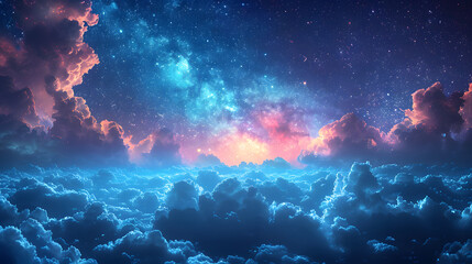 Starry Night and Wispy Clouds - obrazy, fototapety, plakaty
