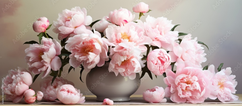 Canvas Prints A vase holding delicate pink flowers is placed on a table, adding a touch of elegance to the room decor