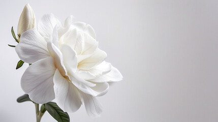 Fototapeta na wymiar 白色背景下的栀子花花朵特写镜头简约清新高级感 