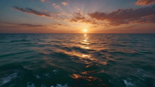 Ocean waves slowmotion video with sunset and sunshine reflect on sea, Sea waves with sunset video