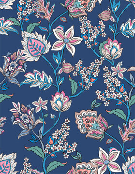 Colorful asian style floral pattern. Dark backgroundf loral tapestry. paisley pattern with traditional indian style, design for decoration and textiles