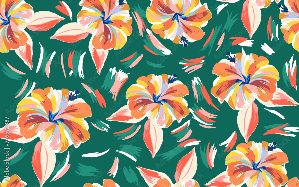 Wall mural Summer floral pattern looking like watercolors, tropical pattern perfect for textiles and decoration