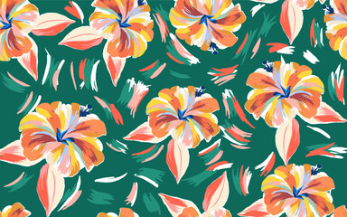 Summer floral pattern looking like watercolors, tropical pattern perfect for textiles and decoration