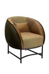 Fototapeta premium Modern green and brown armchair with a pillow isolated on a white background 3D rendering