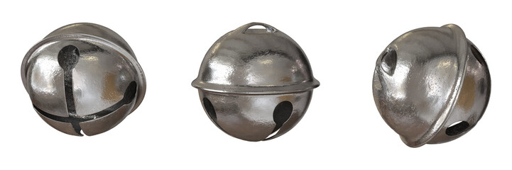 Silver sleigh bells, Isolated on White Background