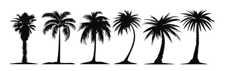 Silhouette vector set of palm trees art on white background