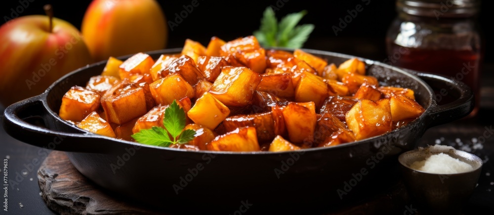 Poster An assortment of apples and a jar of sweet honey are placed in a bowl, creating a tasteful and healthy display