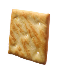 Tasty dry square cracker isolated on white