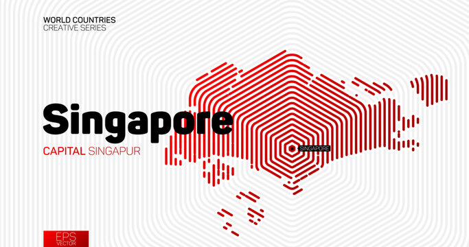 Abstract map of Singapore with red hexagon lines
