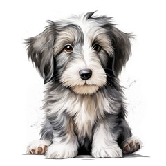 Bearded collie dog. Beardie dog. Puppy clipart. Watercolor illustration. Generative AI. Detailed illustration.