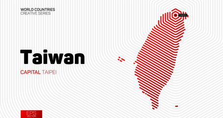 Abstract map of Taiwan with red hexagon lines