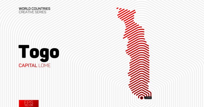 Abstract map of Togo with red hexagon lines