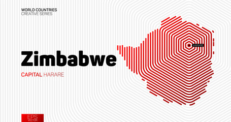 Abstract map of Zimbabwe with red hexagon lines