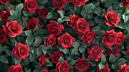 wallpaper of many red and pink roses, dark green leaves, aesthetic vibe, high resolution