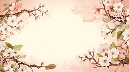 Fototapeta na wymiar Spring Blossom Floral Frame Elegant Design Invitation Background