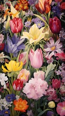 Vibrant Floral Bloom Spring Garden Botanical Illustration