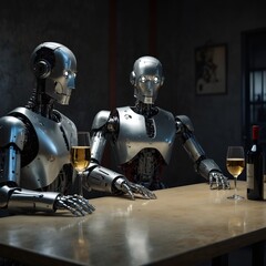 Fototapeta premium robots from the future having a drink in a bar