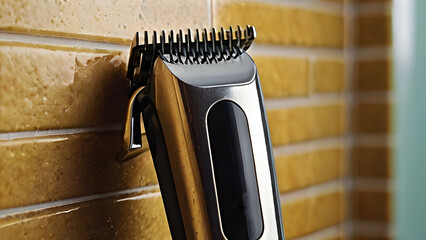 Hair or beard clipper in the bathroom - obrazy, fototapety, plakaty