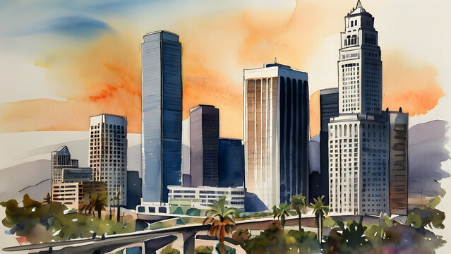 Los Angeles city watercolor art