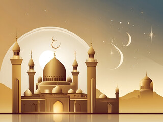 Eid al-Adha Mubarak! A flat golden-coloured mosque against a background, celebrating the Islamic festival.