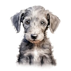 Bedlington terrier dog. Bedlington terrier clipart. Puppy clipart. Watercolor illustration. Generative AI. Detailed illustration.