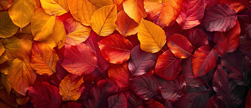 Vibrant autumn leaves transitioning from fiery reds to golden yellows, creating a splendid gradient captured in high-definition to highlight its mesmerizing vibrancy.