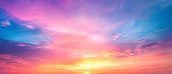 A breathtaking sunset sky displaying a splendid mixture of colors forming a captivating gradient, captured in high-definition to showcase its mesmerizing vibrancy. - obrazy, fototapety, plakaty