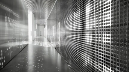 Steel mesh wall in an architectural context, blurring lines between functionality and art