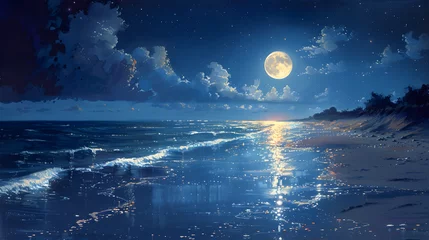 Foto op Plexiglas Moonlit Beach Tranquility © Nine