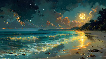 Moonlit Beach Tranquility