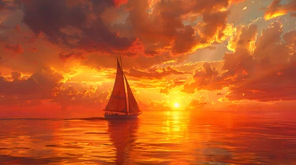 Zelfklevend Fotobehang Sailboat Serenity at Sunset © Nine