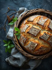 sourdough bread stock photo, dark themed