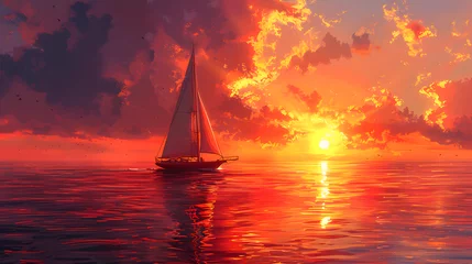 Tuinposter Sailboat Serenity at Sunset © Nine