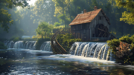 timeless beauty of a historic watermill set against a flowing river