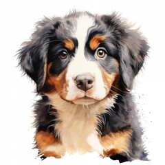Fototapeta premium Bernese mountain dog. Bernese mountain dog. Puppy clipart. Watercolor illustration. Generative AI. Detailed illustration.