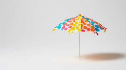 A colorful polka-dotted miniature umbrella on a white background.