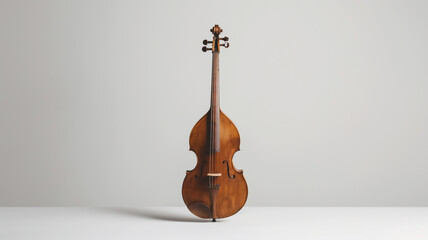 A solitary violin stands against a neutral background.