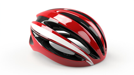 Red and black aerodynamic bicycle helmet on a white background.