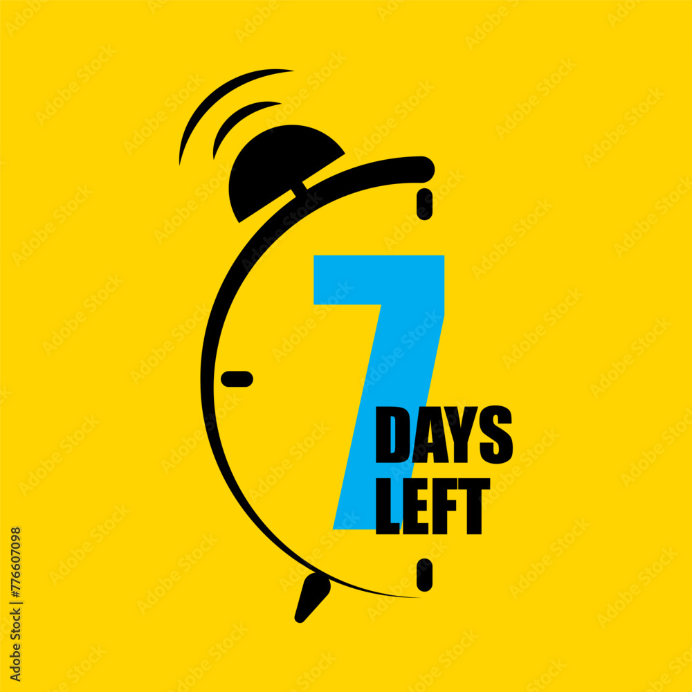 Poster countdown timer icon. seven days left alarm. one week deadline notice. time-sensitive alert. vector 