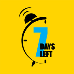 Countdown timer icon. Seven days left alarm. One week deadline notice. Time-sensitive alert. Vector illustration. EPS 10.