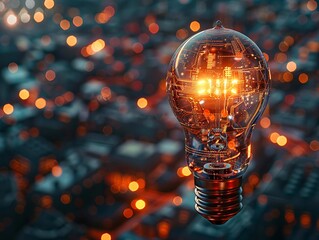 intelligent light bulb with artificial intelligence on the background