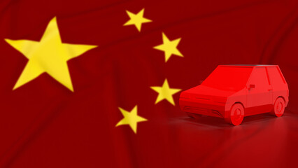 The car on china flag for Business or transport  concept 3d rendering.