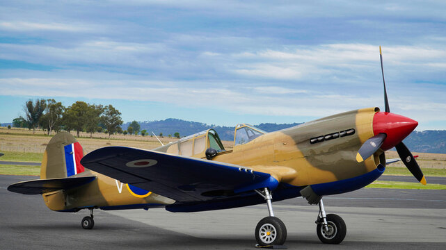 British World War 2 plane flying.Supermarine Spitfire. Australia